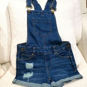 Dollhouse blue distress overall shorts